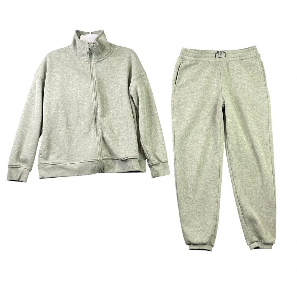 Mondetta Tracksuit Set Womens Large Green Heathered Fleece Zip Jacket Joggers